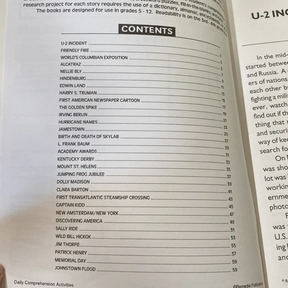 Remedia Publications Daily Comprehension Month of May‎ Reading puzzles